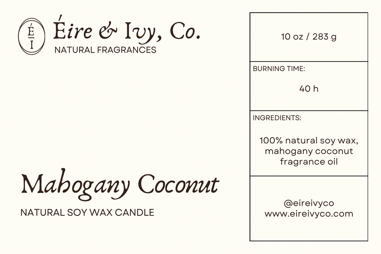 Mahogany Coconut | 10 oz. Natural Soy Wax Candle