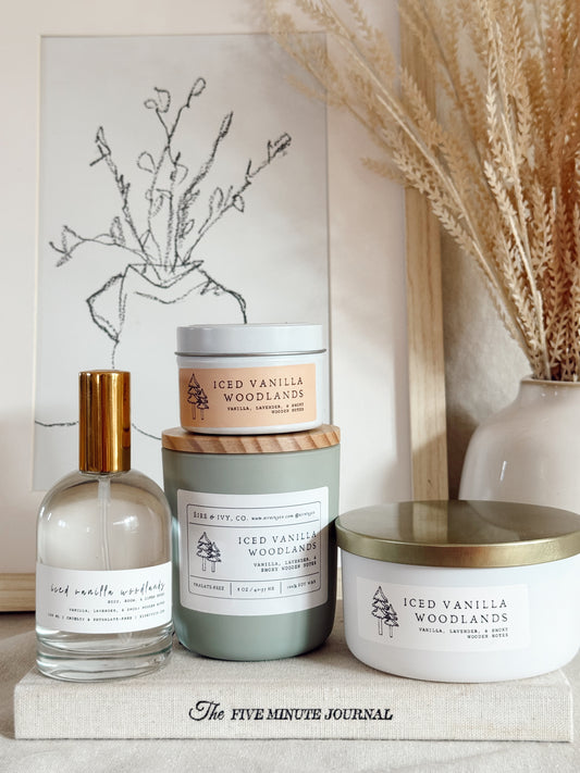 Iced Vanilla Woodlands | Soy Candles & Body, Room, and Linen Spray